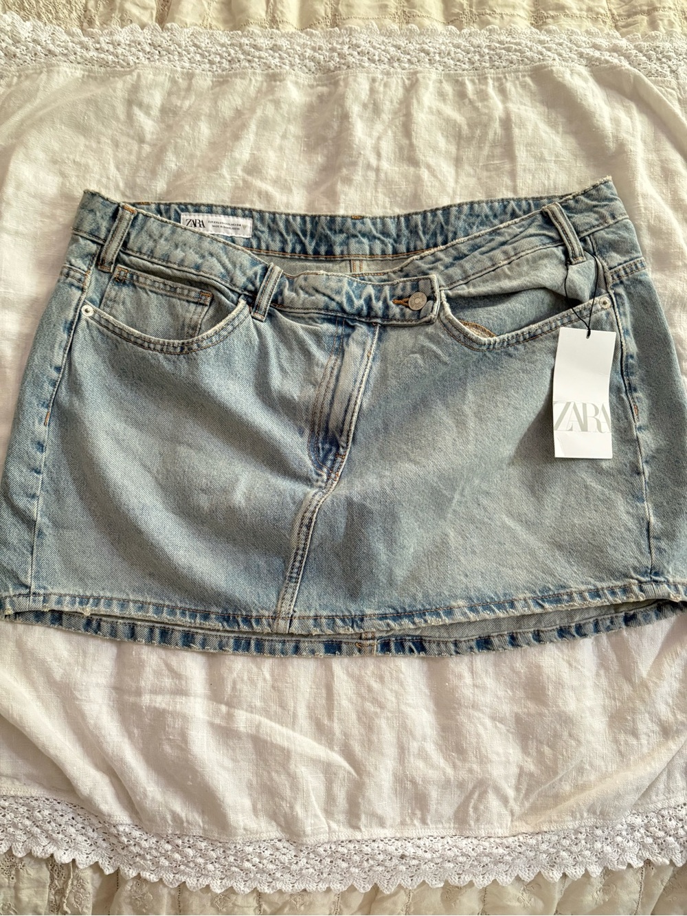 Zara Light Wash Denim Mini Skirt